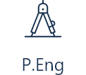 Engineering icon with the letter P.Eng below it on a transparent background.