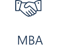 Icon of two people shaking hands with the letter MBA below it with a transparent background.
